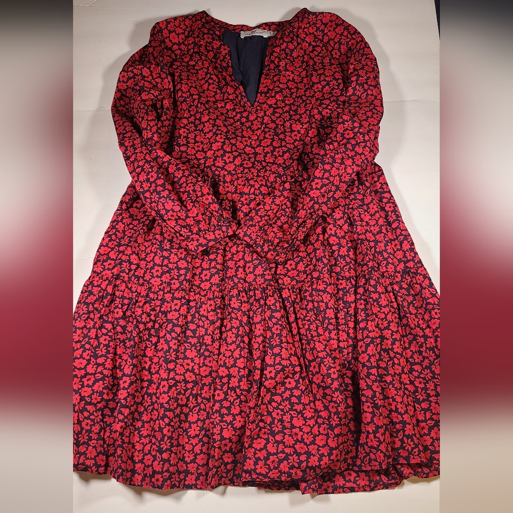 Womens Vineyard Vines red floral tiered dress